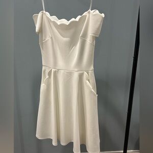 NWOT. B DARLIN Juniors White Short Sleeve Short Fit + Flare Dress 1/2